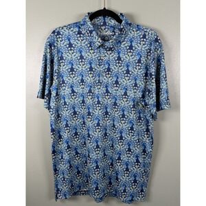 Chubbies Medium Fan Out Peacock Print Stretch Performance Polo Shirt Blue